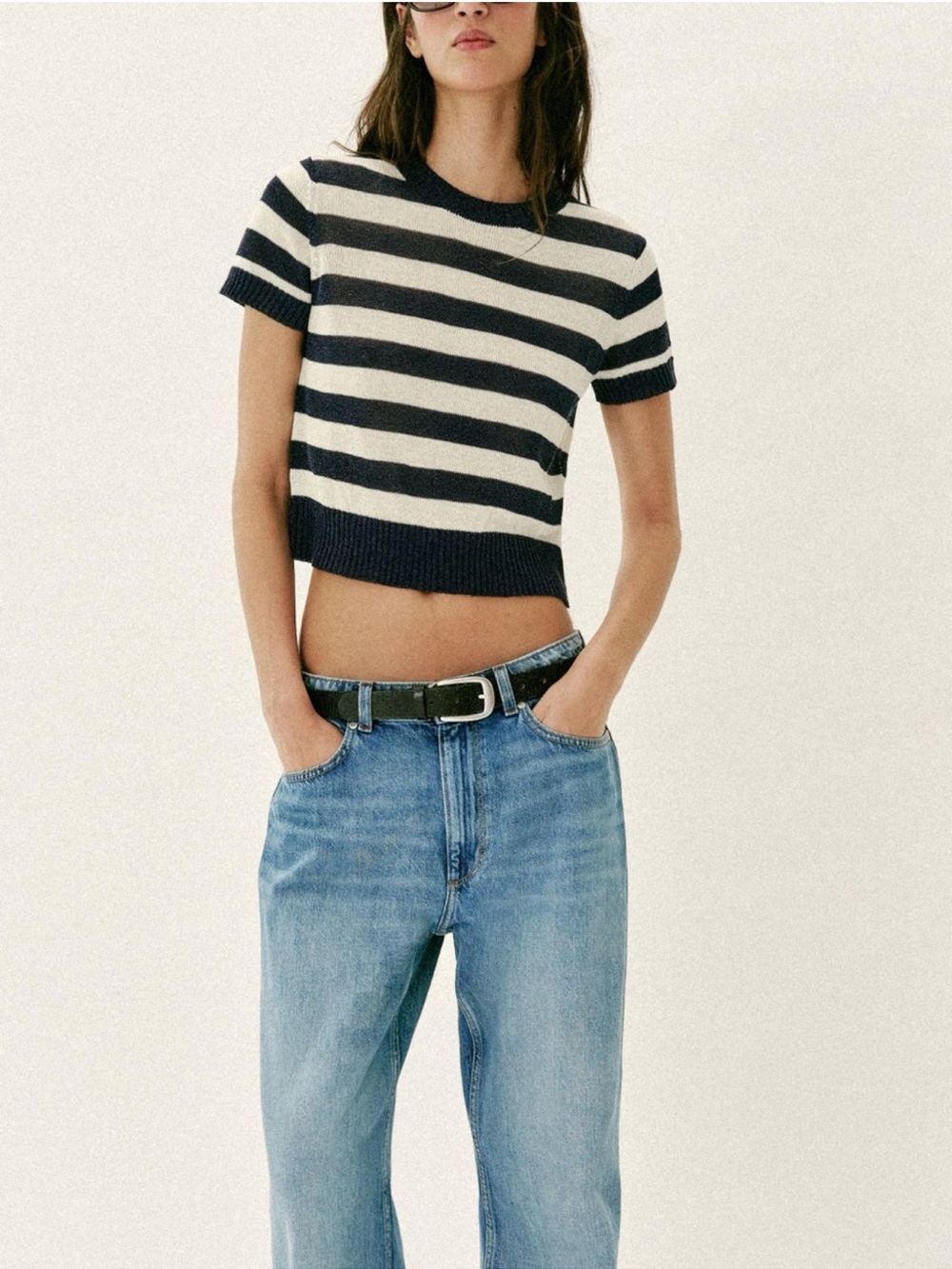 ZARA linen and paper blend striped knit top